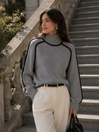Miss | Trui Dames Oversized Rolkraag Raglanmouw Contrastbies - Gebreid - Miss Madera MIS-LDVWYQ