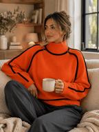Miss | Trui Dames Oversized Rolkraag Raglanmouw Contrastbies - Gebreid - Miss Madera MIS-V2WVJO