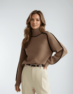 Miss | Trui Dames Oversized Rolkraag Raglanmouw Contrastbies - Gebreid - Miss Madera MIS-H6RQLY