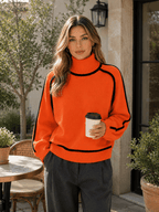 Miss | Trui Dames Oversized Rolkraag Raglanmouw Contrastbies - Gebreid - Miss Madera MIS-EIAD15