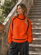 Miss | Trui Dames Oversized Rolkraag Raglanmouw Contrastbies - Gebreid - Miss Madera MIS-EIAD15
