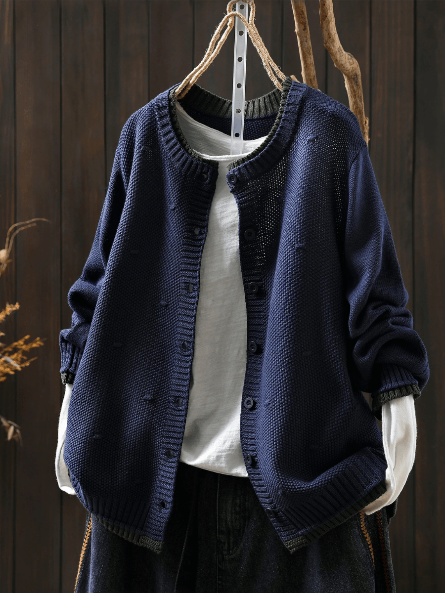 Miss | Trui Dames Oversized Ronde Hals Knoopsluiting - Gebreid - Miss Madera MIS-U2FI0I