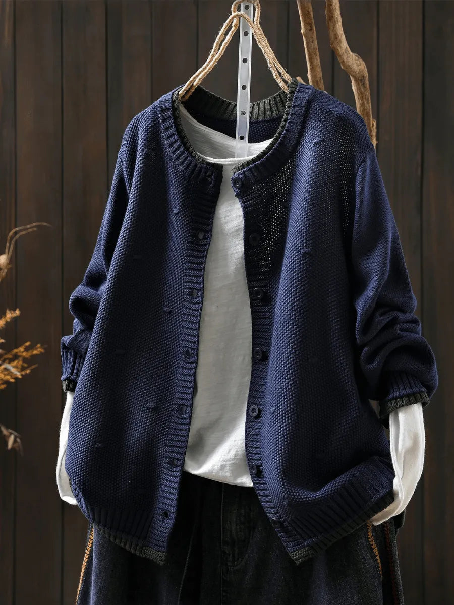 Miss | Trui Dames Oversized Ronde Hals Knoopsluiting - Gebreid - Miss Madera MIS-U2FI0I