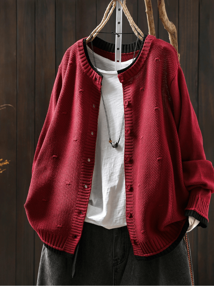 Miss | Trui Dames Oversized Ronde Hals Knoopsluiting - Gebreid - Miss Madera MIS-SZZ6HX