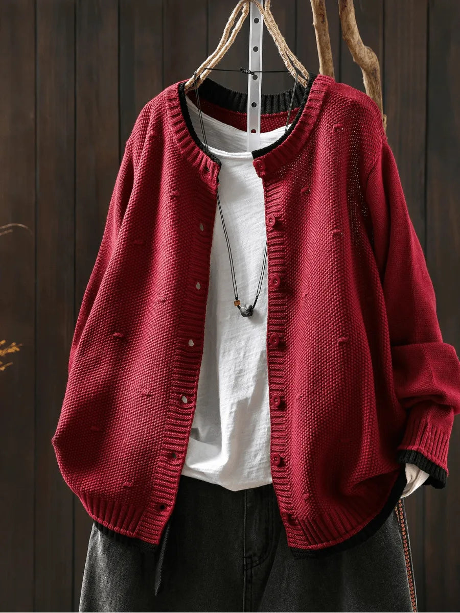 Miss | Trui Dames Oversized Ronde Hals Knoopsluiting - Gebreid - Miss Madera MIS-SZZ6HX