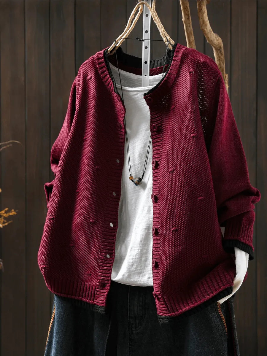 Miss | Trui Dames Oversized Ronde Hals Knoopsluiting - Gebreid - Miss Madera MIS-DW2UE3