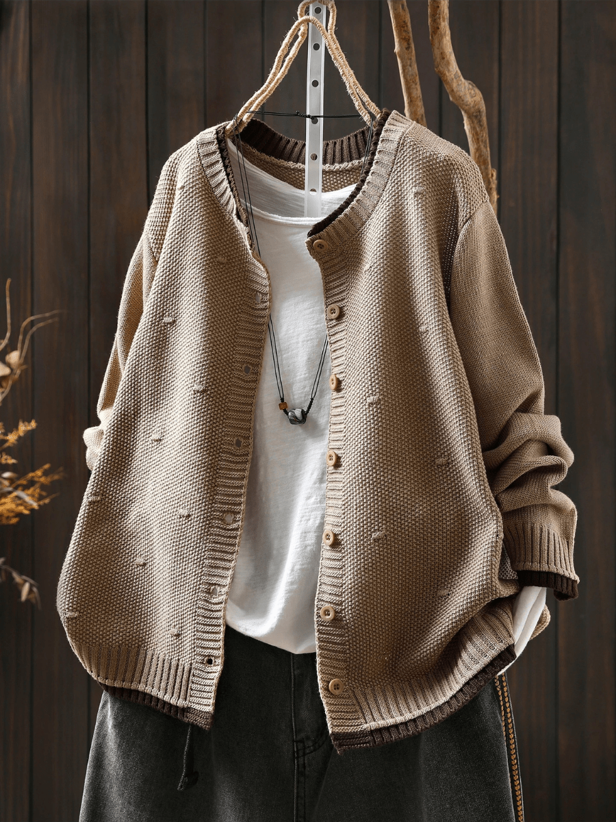 Miss | Trui Dames Oversized Ronde Hals Knoopsluiting - Gebreid - Miss Madera MIS-K3U515