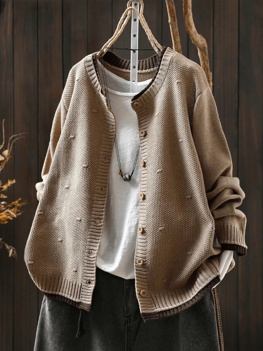 Miss | Trui Dames Oversized Ronde Hals Knoopsluiting - Gebreid - Miss Madera MIS-K3U515