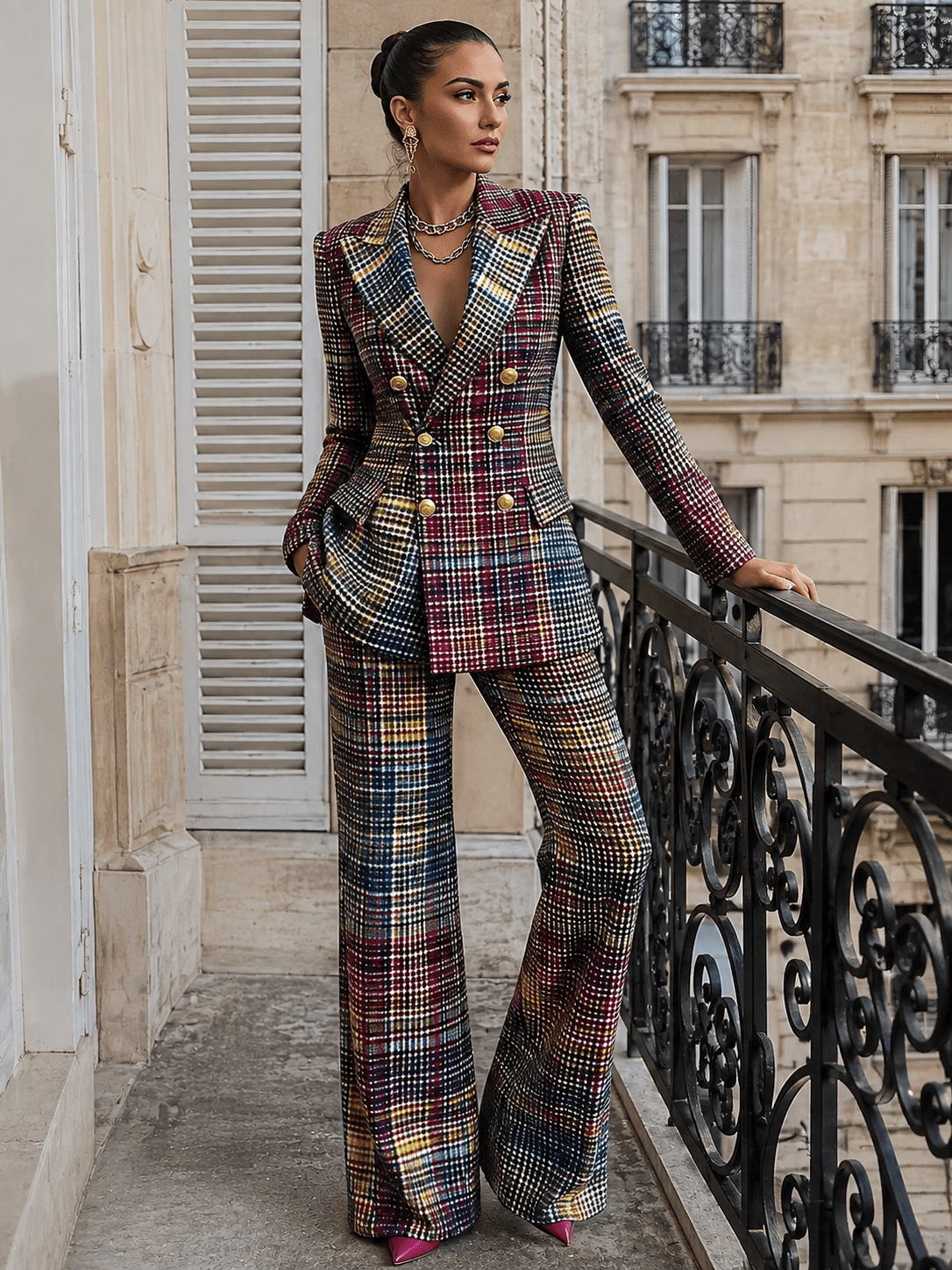 Miss | Tweedelige Set Dames Blazer + Broek – Co-ord Set Geruit - Miss Madera MIS-1624NU
