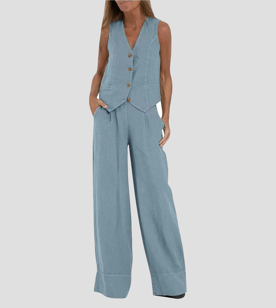 Miss | Tweedelige Set Dames Gilet & Wijde Broek – Co-ord Set Polyester - Miss Madera MIS-3CD114