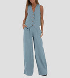 Co-ord Set Dames Gilet Wijde Broek Knoopsluiting - Miss Madera MIS-3CD114