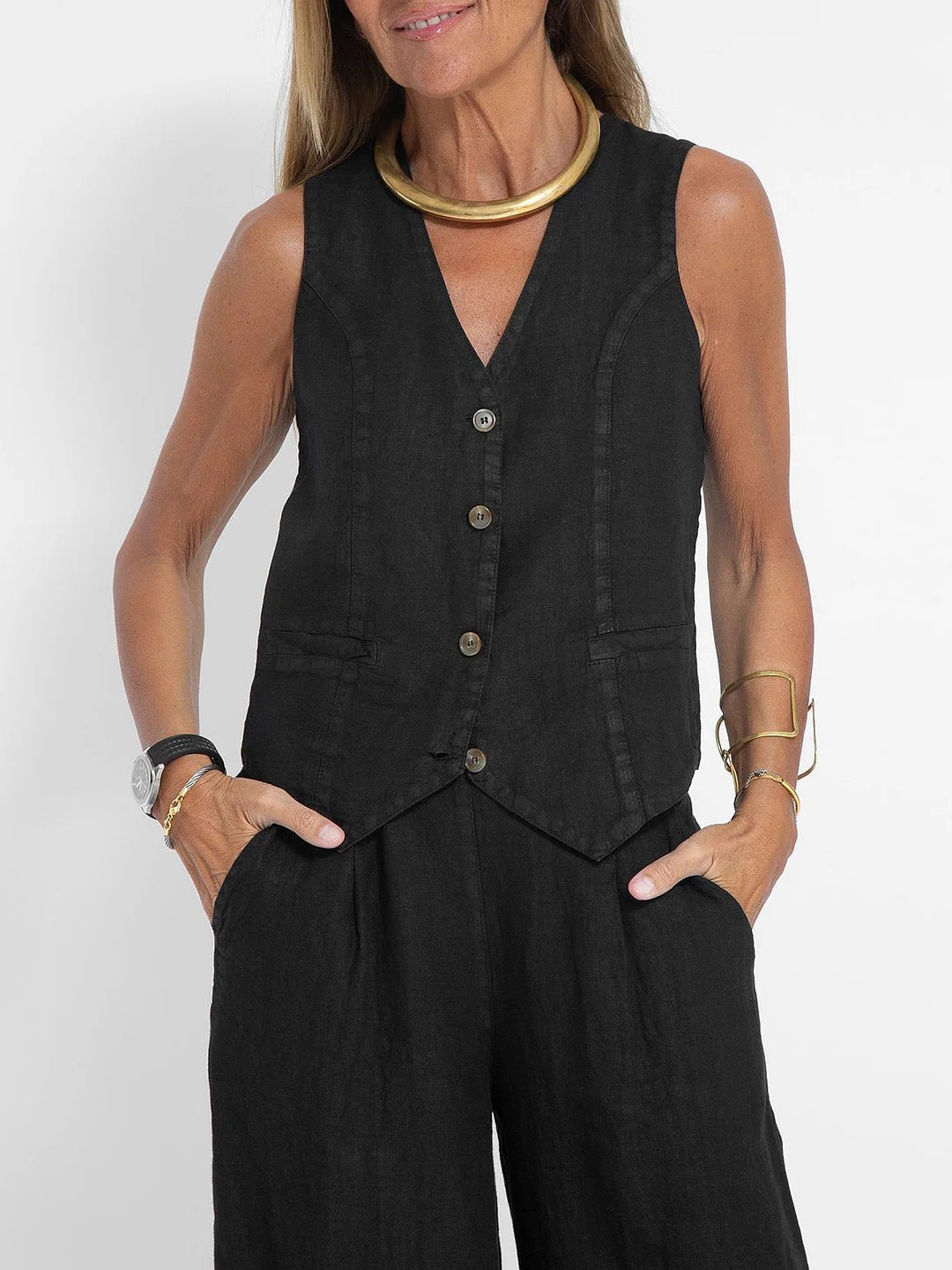 Miss | Tweedelige Set Dames Gilet & Wijde Broek – Co-ord Set Polyester - Miss Madera MIS-3CD114