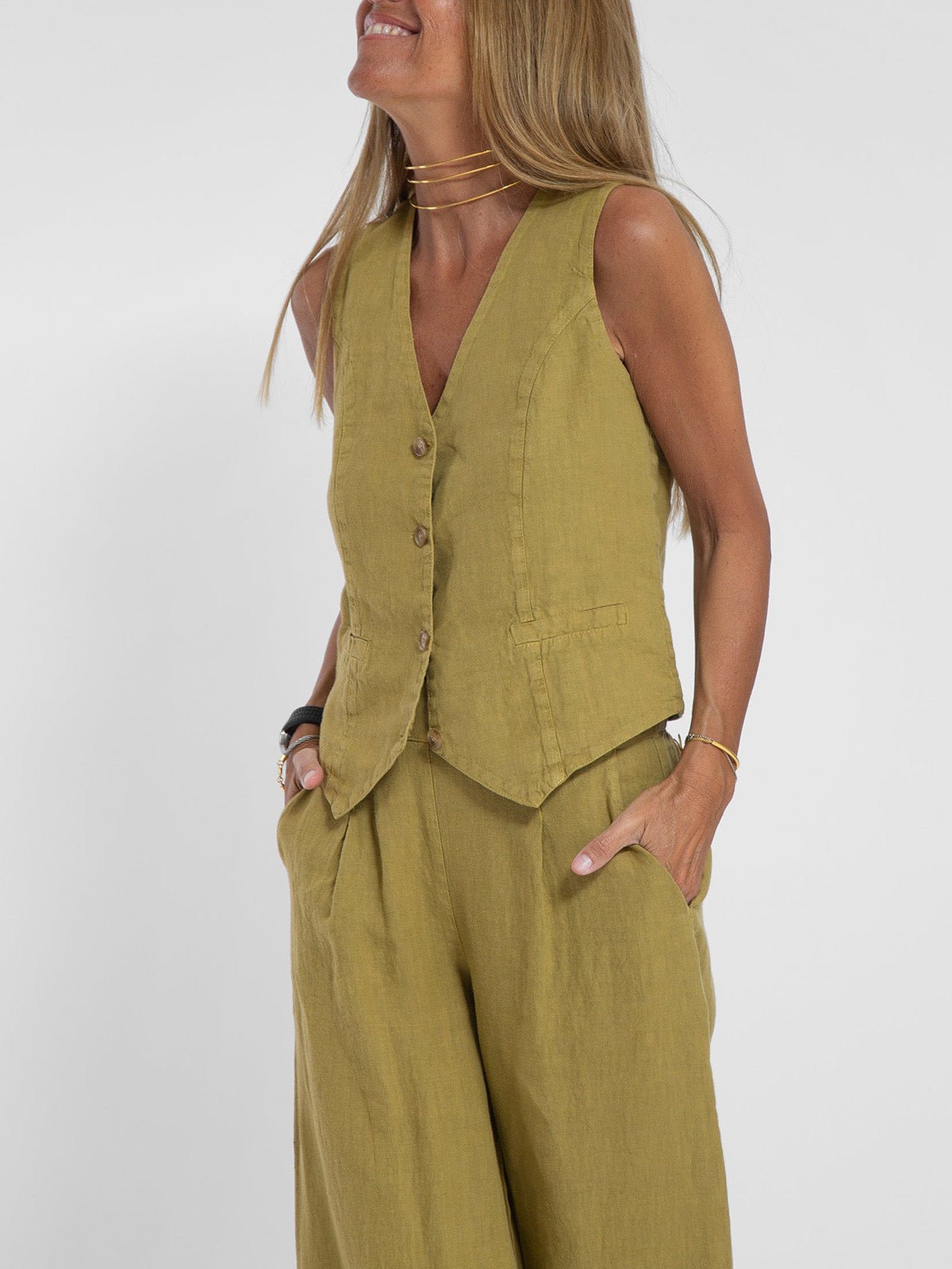 Miss | Tweedelige Set Dames Gilet & Wijde Broek – Co-ord Set Polyester - Miss Madera MIS-3CD114