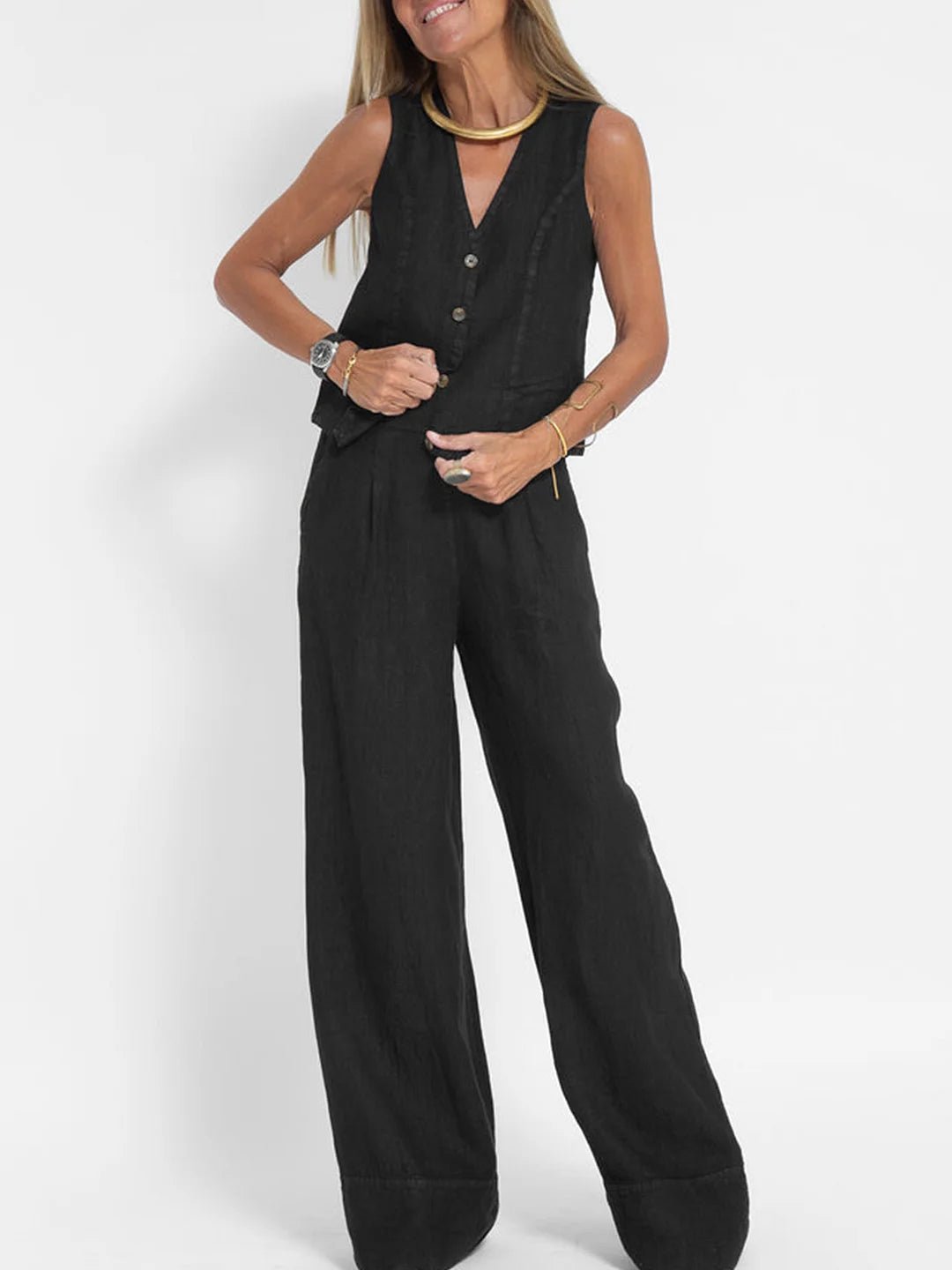 Miss | Tweedelige Set Dames Gilet & Wijde Broek – Co-ord Set Polyester - Miss Madera MIS-3CD114