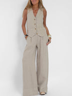 Miss | Tweedelige Set Dames Gilet & Wijde Broek – Co-ord Set Polyester - Miss Madera MIS-463F12