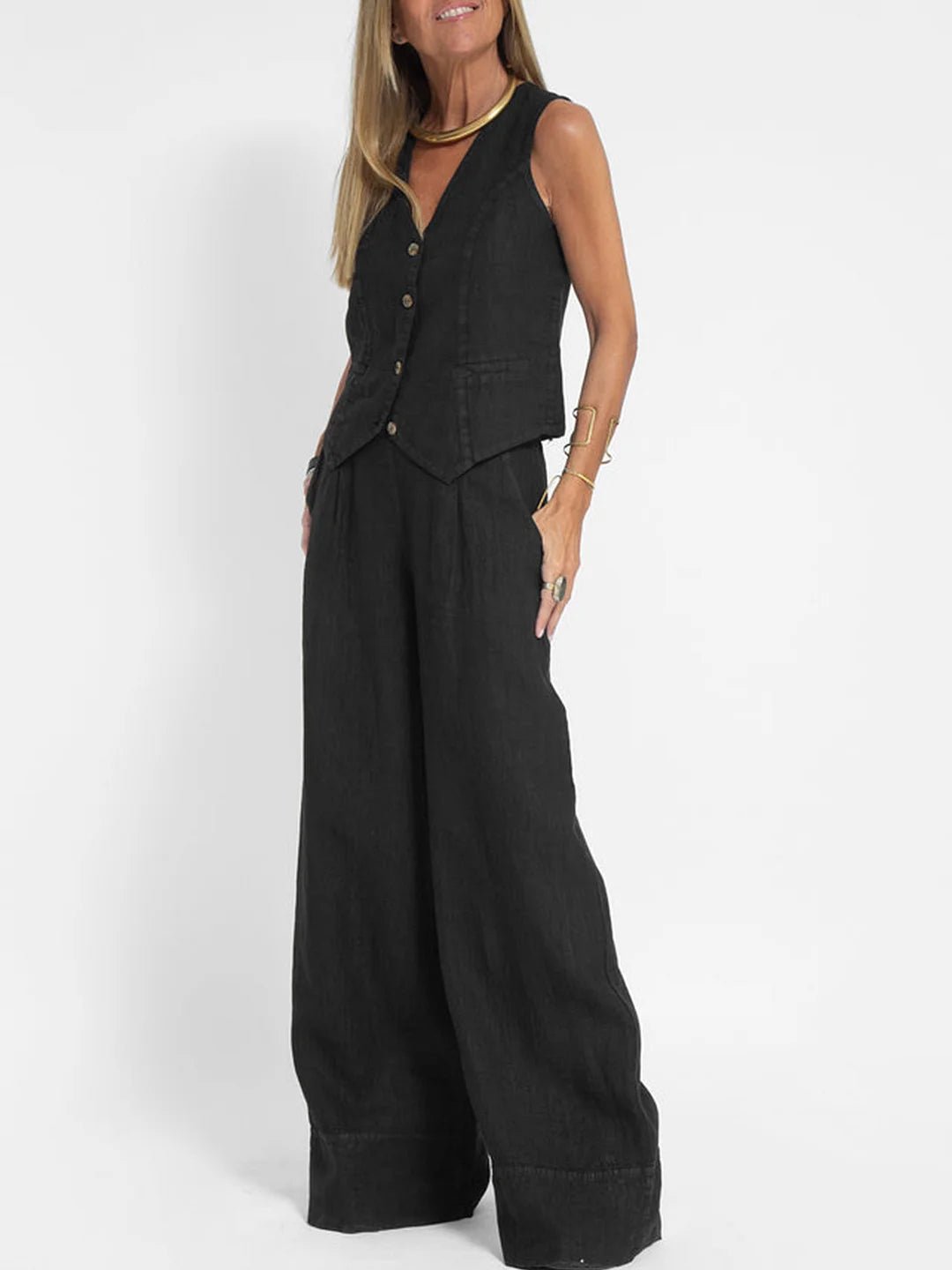 Miss | Tweedelige Set Dames Gilet & Wijde Broek – Co-ord Set Polyester - Miss Madera MIS-7DE654