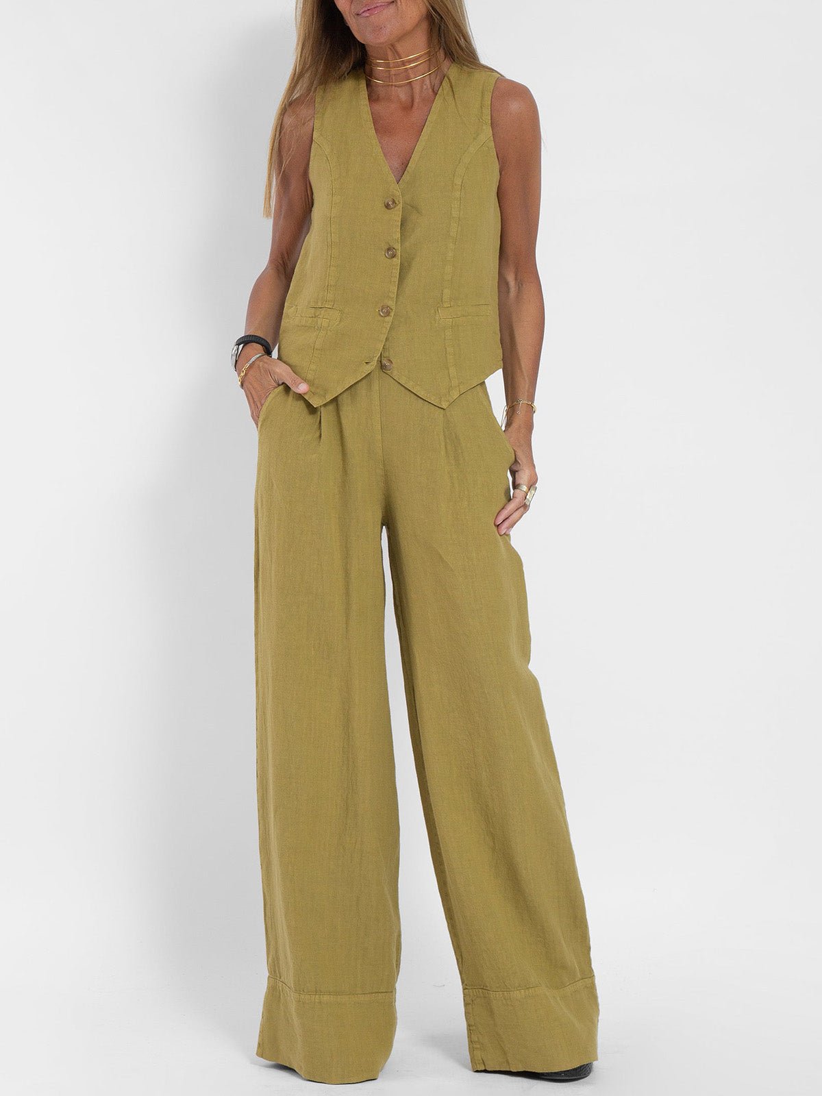 Miss | Tweedelige Set Dames Gilet & Wijde Broek – Co-ord Set Polyester - Miss Madera MIS-4D2AA1