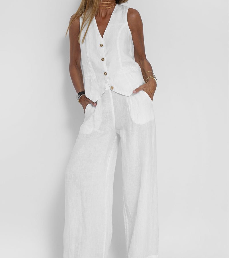 Miss | Tweedelige Set Dames Gilet & Wijde Broek – Co-ord Set Polyester - Miss Madera MIS-0262EF