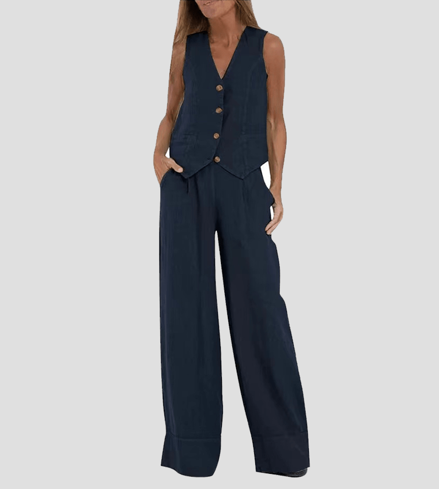 Miss | Tweedelige Set Dames Gilet & Wijde Broek – Co-ord Set Polyester - Miss Madera MIS-2D0569