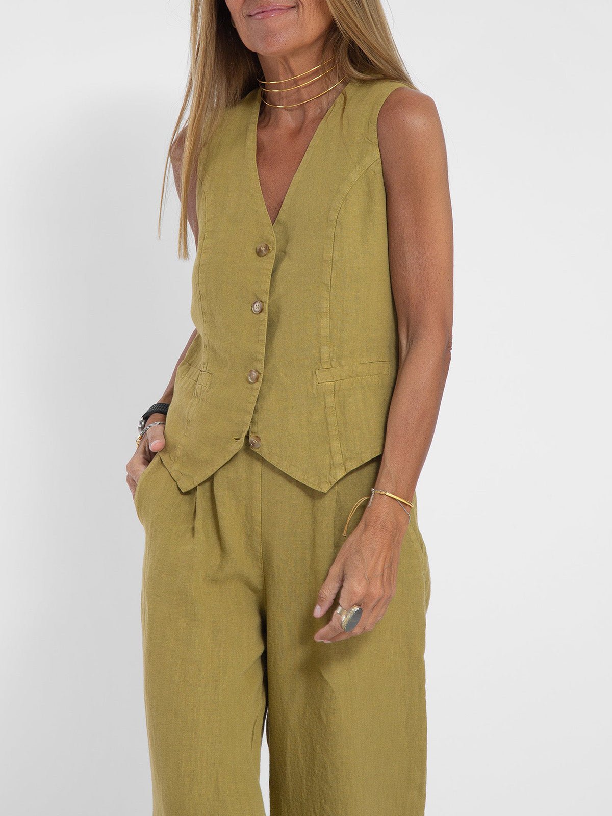 Miss | Tweedelige Set Dames Gilet & Wijde Broek – Co-ord Set Polyester - Miss Madera MIS-3CD114