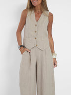 Miss | Tweedelige Set Dames Gilet & Wijde Broek – Co-ord Set Polyester - Miss Madera MIS-3CD114