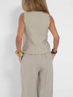 Co-ord Set Dames Gilet Wijde Broek Knoopsluiting - Miss Madera MIS-3CD114