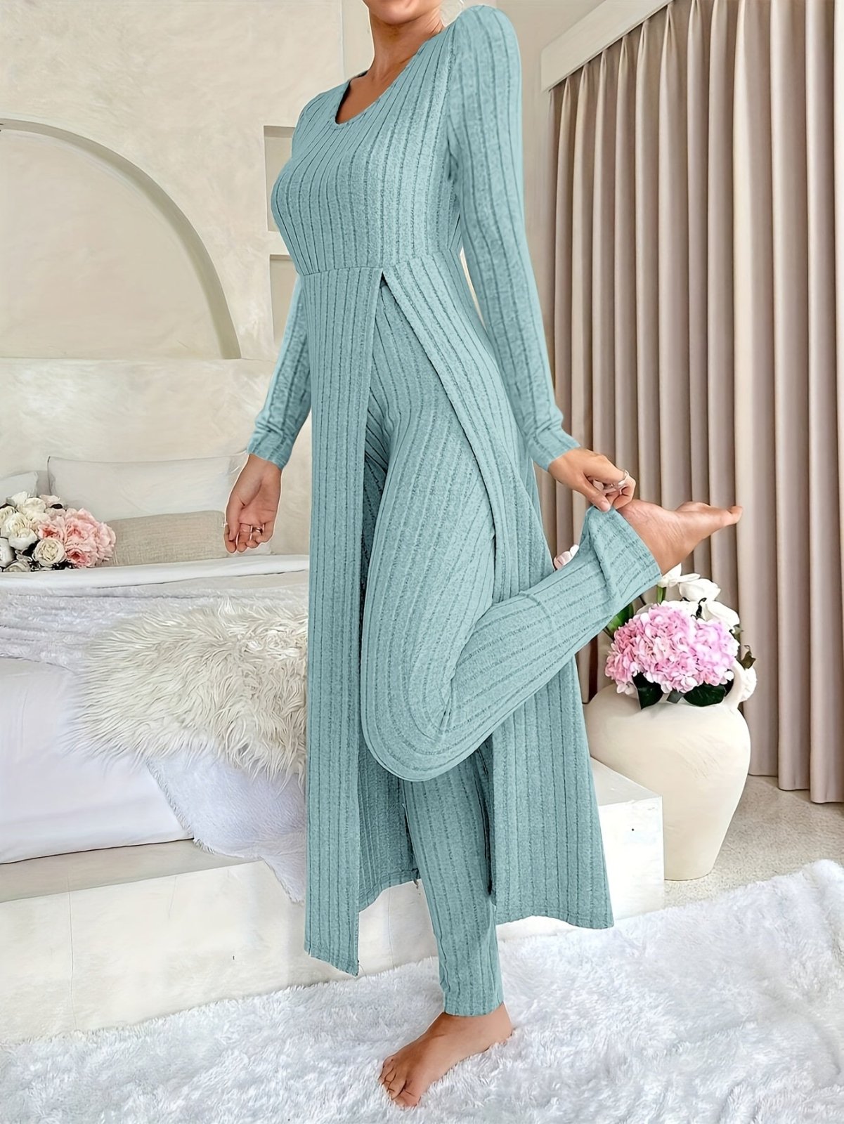 Miss | Tweedelige Set Dames Top & Broek Rib – Co-ord Set Polyester - Miss Madera MIS-828CAF