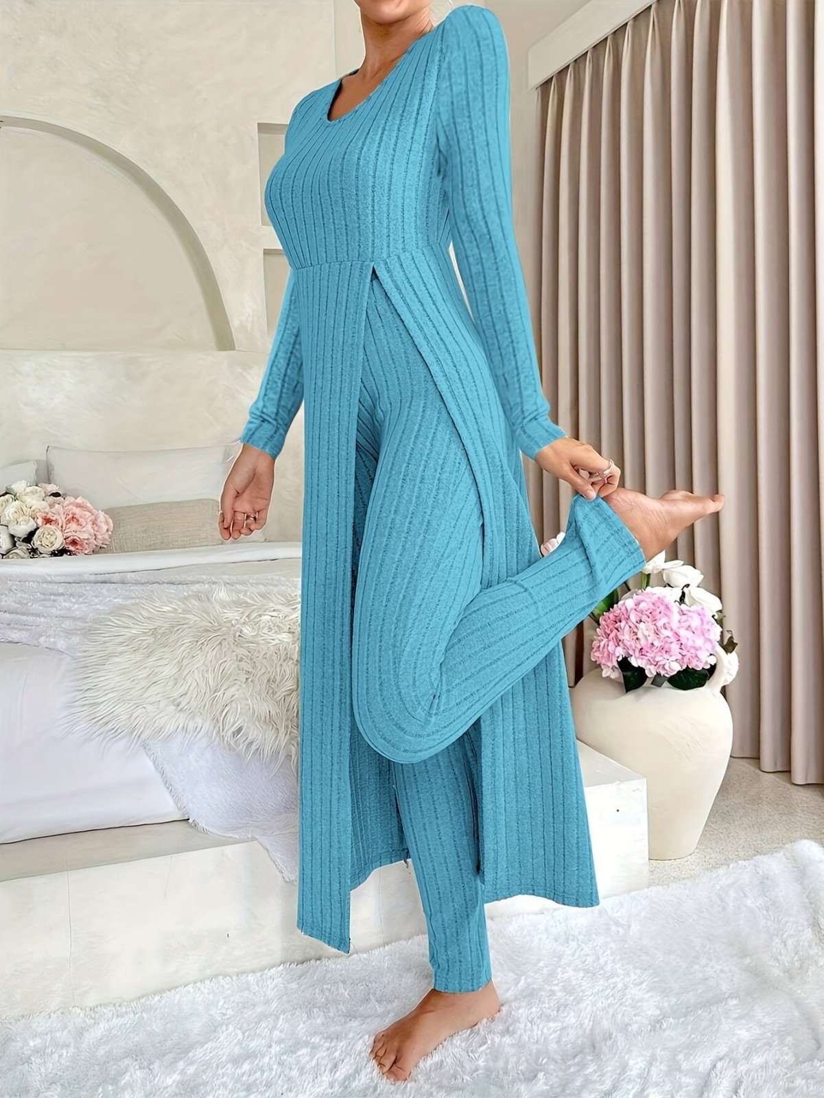 Miss | Tweedelige Set Dames Top & Broek Rib – Co-ord Set Polyester - Miss Madera MIS-627DB6