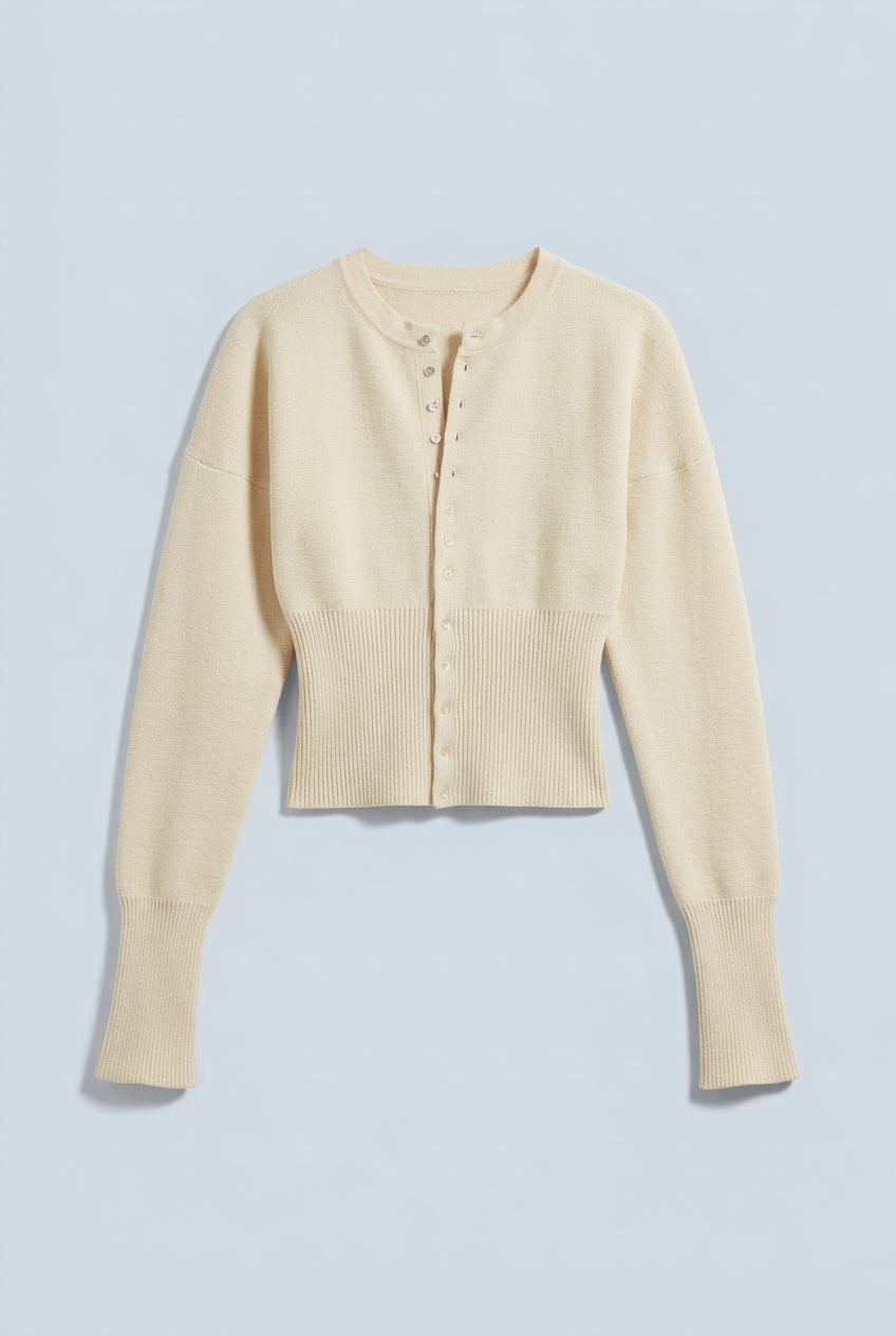 Miss | Vest Dames Cropped Knoopsluiting Geribbeld Lange Mouw - Miss Madera MIS-C031K1