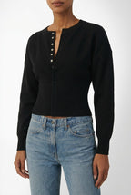 Miss | Vest Dames Cropped Knoopsluiting Geribbeld Lange Mouw - Miss Madera MIS-KP3ARO