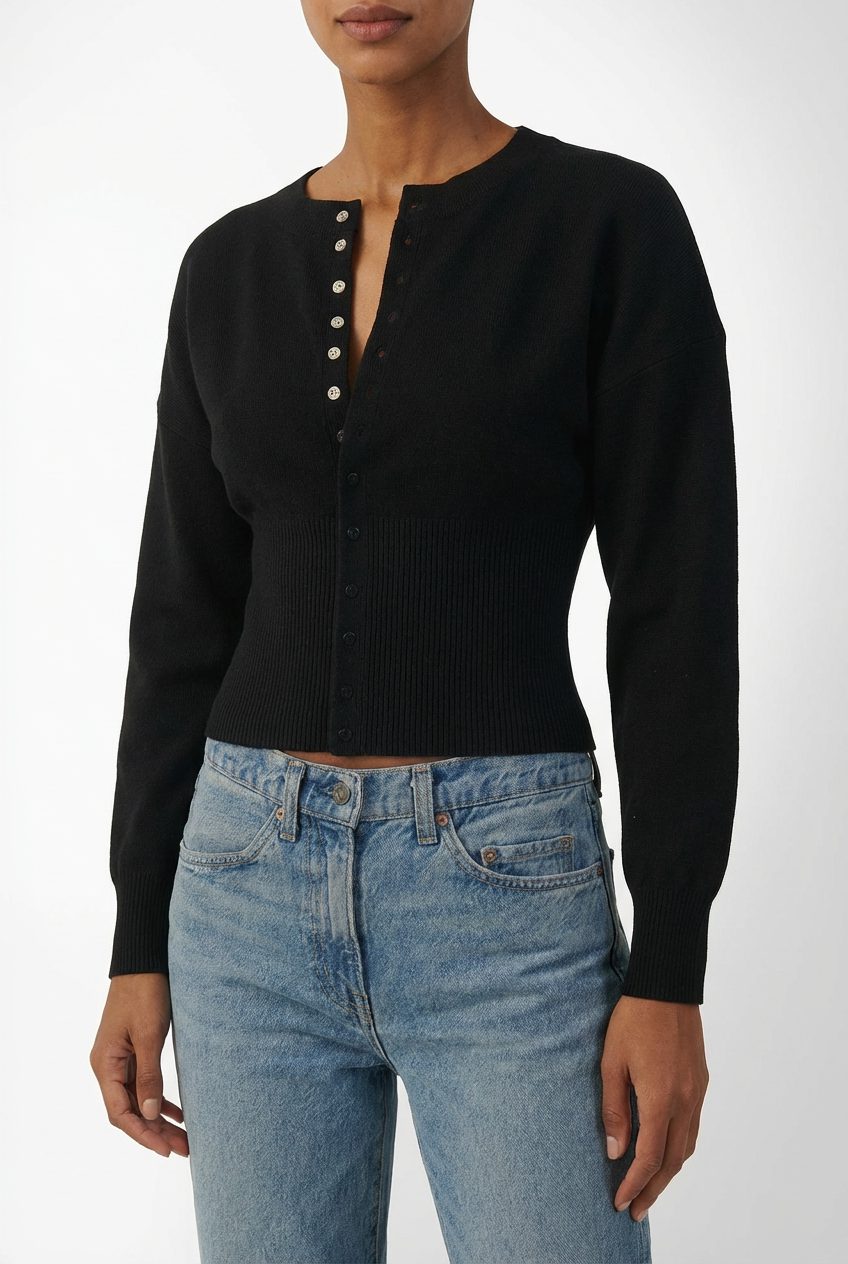 Miss | Vest Dames Cropped Knoopsluiting Geribbeld Lange Mouw - Miss Madera MIS-KP3ARO