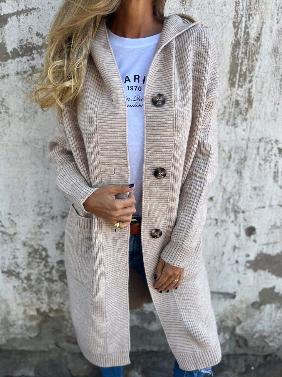 Miss | Vest Dames Lang Capuchon Knoopsluiting Casual - Miss Madera MIS-R2DAMO