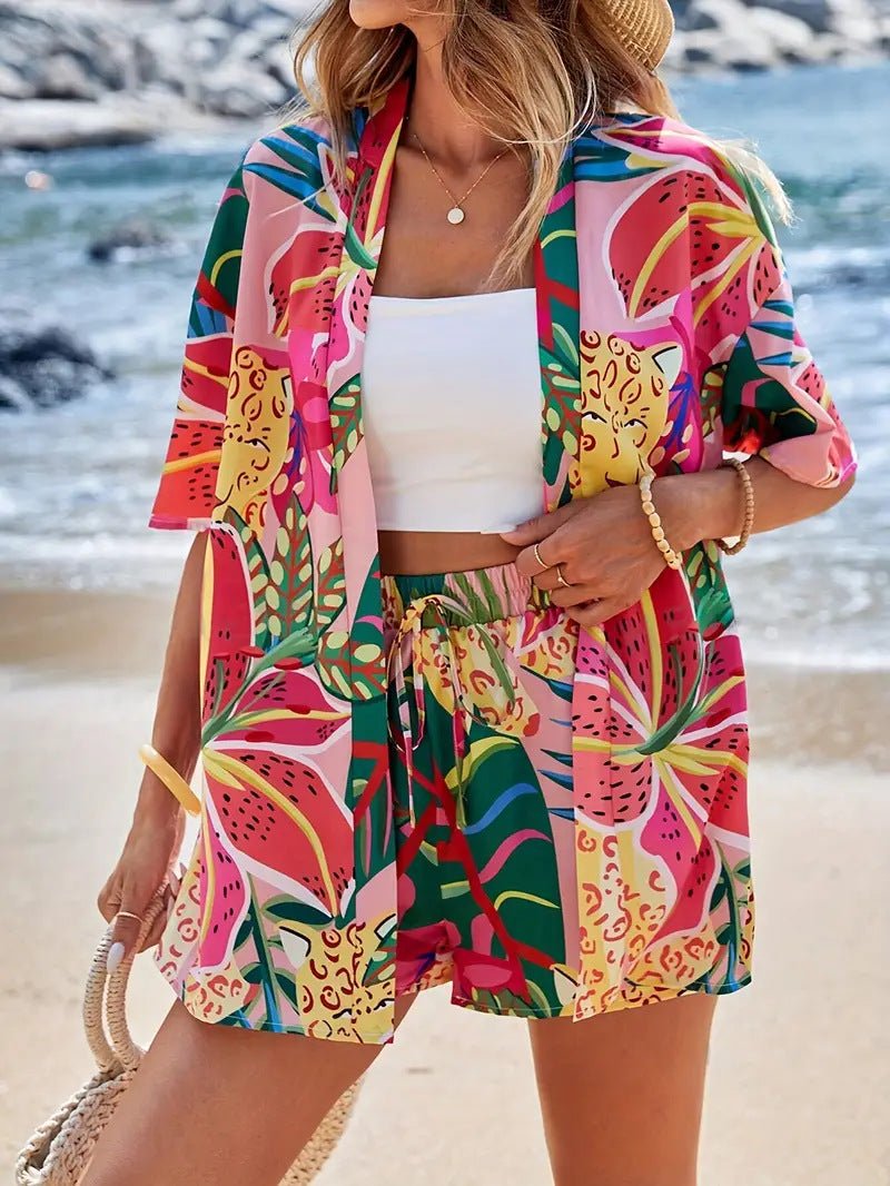 Miss | Zomerset Dames Kimono & Shorts Bloemenprint - Viscose - Miss Madera MIS-P5Y1GZ
