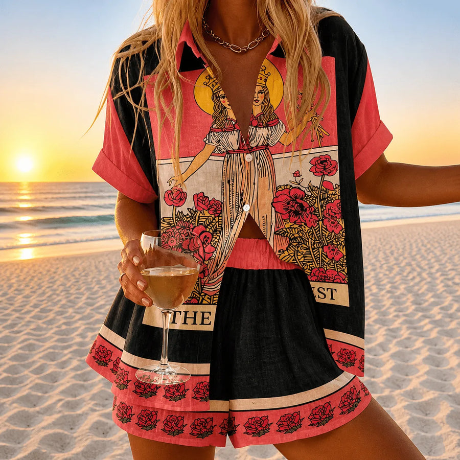 Zomerset Dames Tweedelig T-shirt & Shorts Strandlook - Katoen