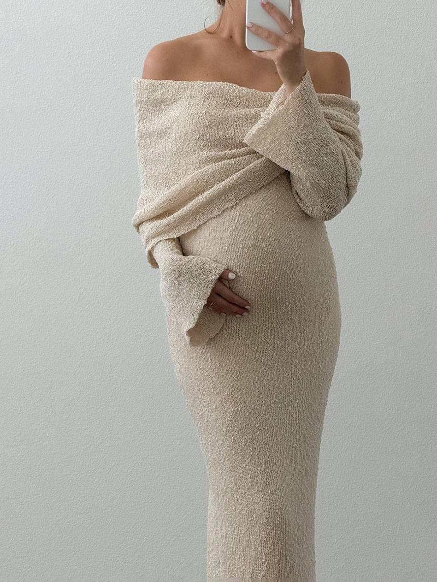 Miss | Zwangerschapsjurk Dames Off-Shoulder A-lijn Lange Mouw - Miss Madera MIS-E577LT