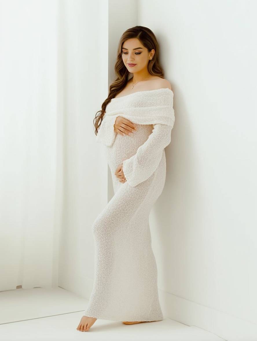 Miss | Zwangerschapsjurk Dames Off-Shoulder A-lijn Lange Mouw - Miss Madera MIS-A2COZW
