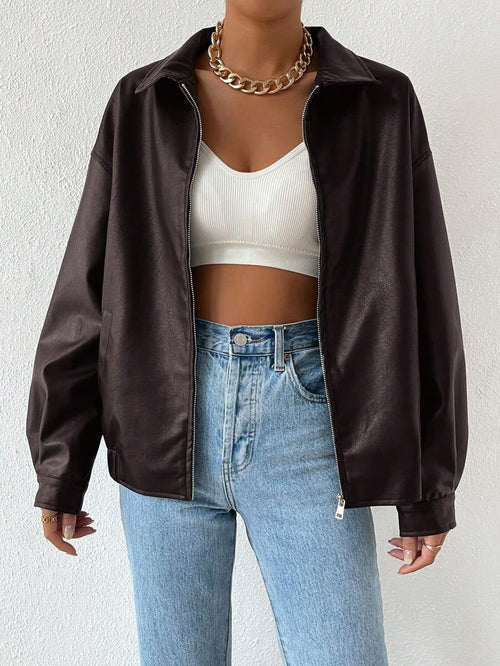 Jas Dames Leatherlook Drop Shoulder met Spreadkraag - Maroon
