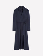 Navy Jurk Dames met Pofmouwen en Ceintuur - Miss Madera