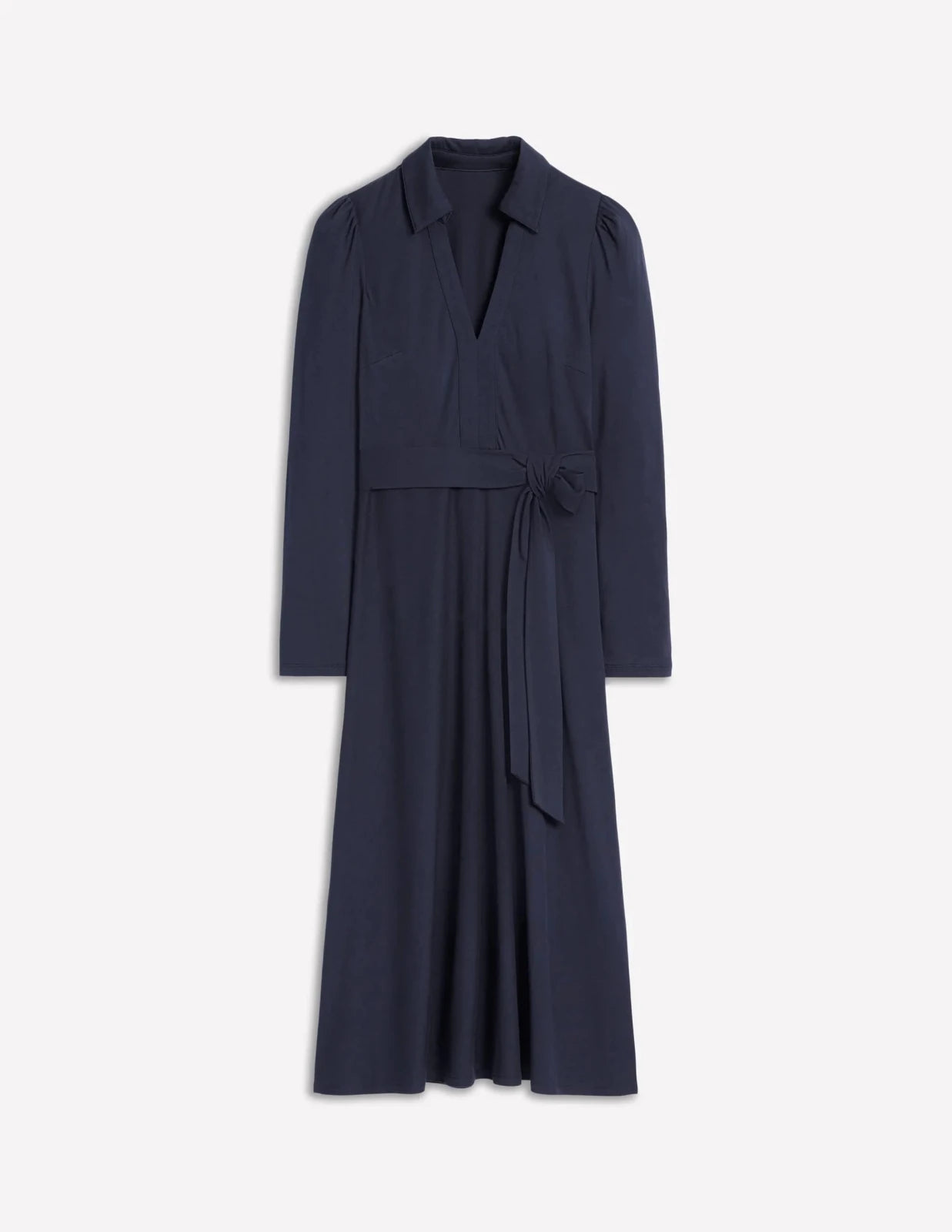 Navy Jurk Dames met Pofmouwen en Ceintuur - Miss Madera