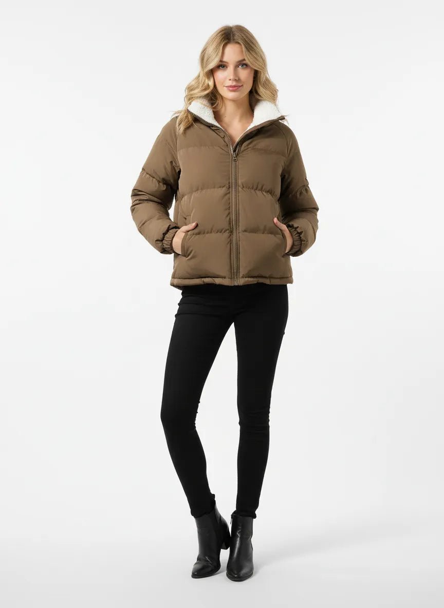 Omkeerbaar Pufferjack Dames | Sherpa Voering Gewatteerd - Miss Madera