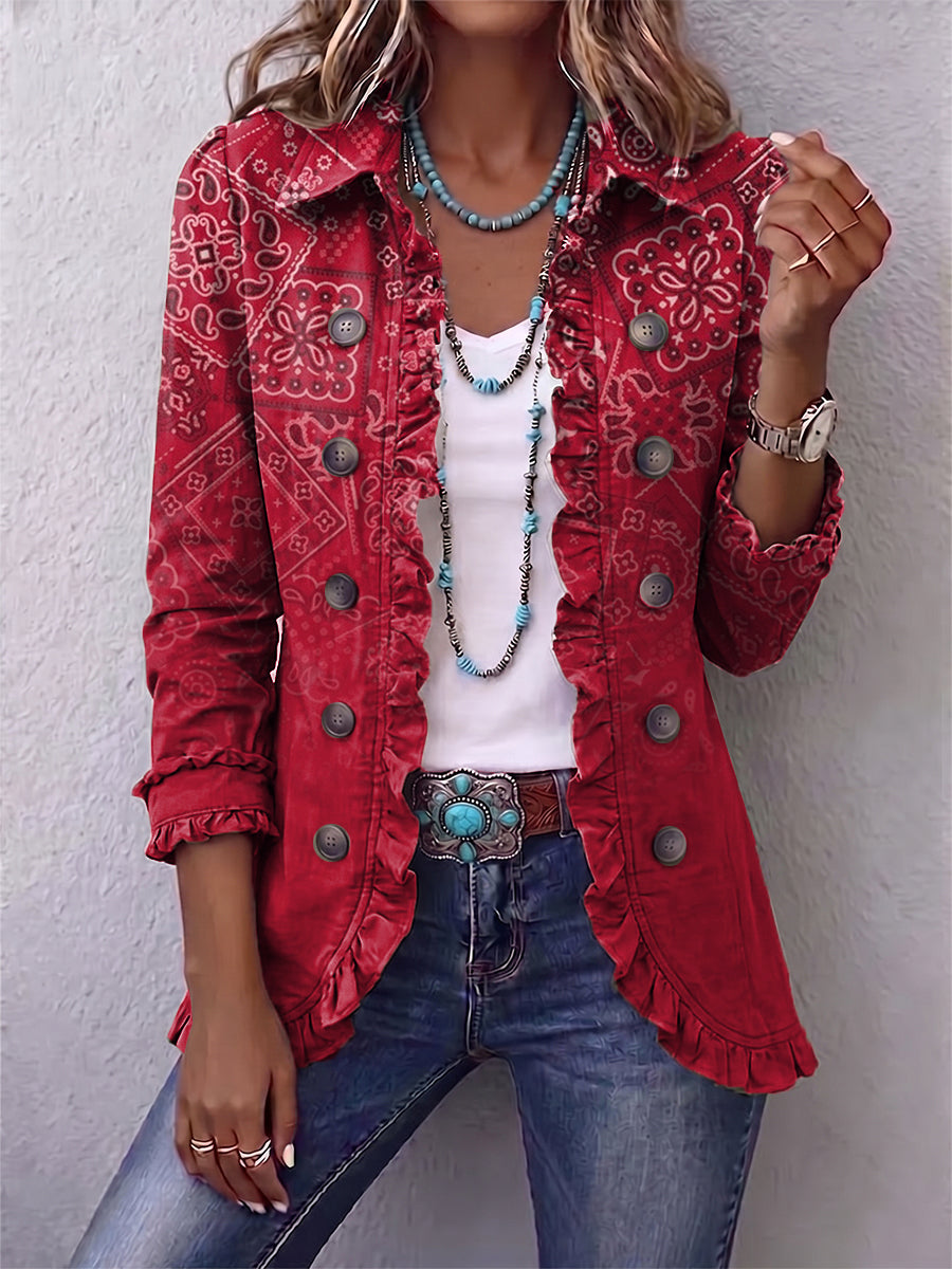 Jurk Dames Zomer Paisley Ruches Hiplang - Chiffon - Rood