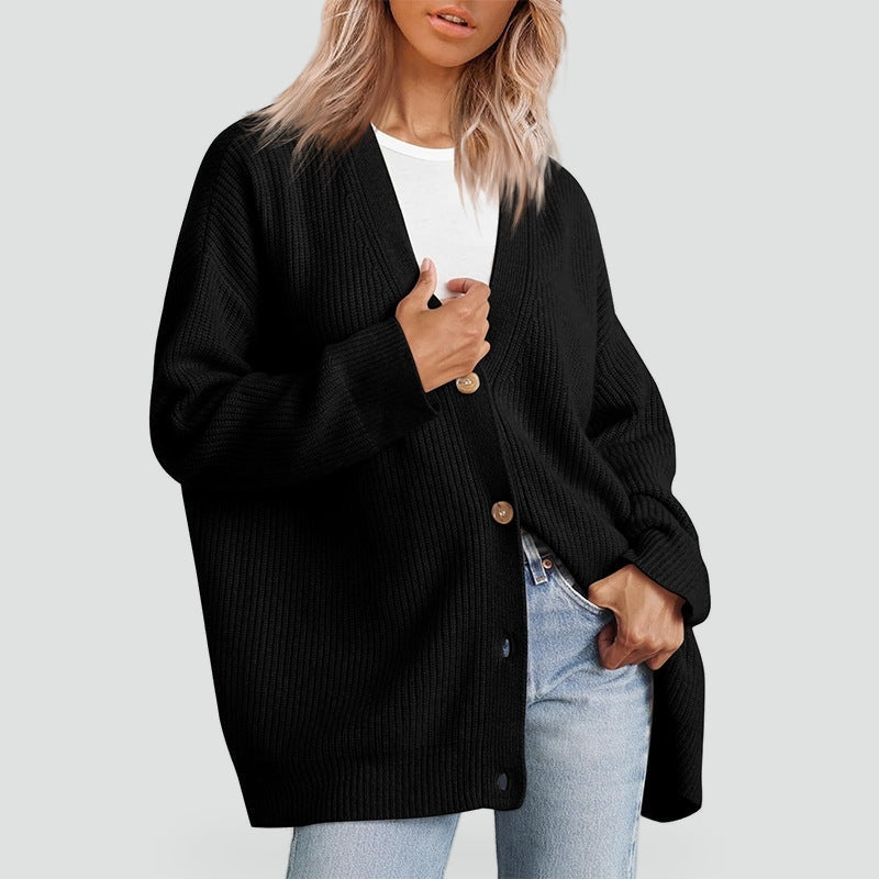 Vest Dames Oversized Ribgebreid met V-hals en Knopen
