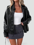 Jas Dames Leatherlook Oversized met Brede Kraag - Zwart