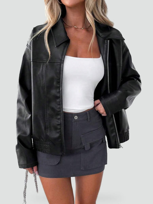 Jas Dames Leatherlook Oversized met Brede Kraag - Zwart