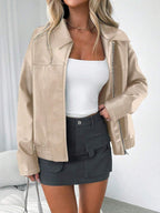 Jas Dames Leatherlook Oversized met Brede Kraag - Beige