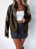Jas Dames Leatherlook Oversized met Brede Kraag - Donkerbruin