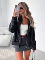 Jas Dames Leatherlook Oversized met Brede Kraag