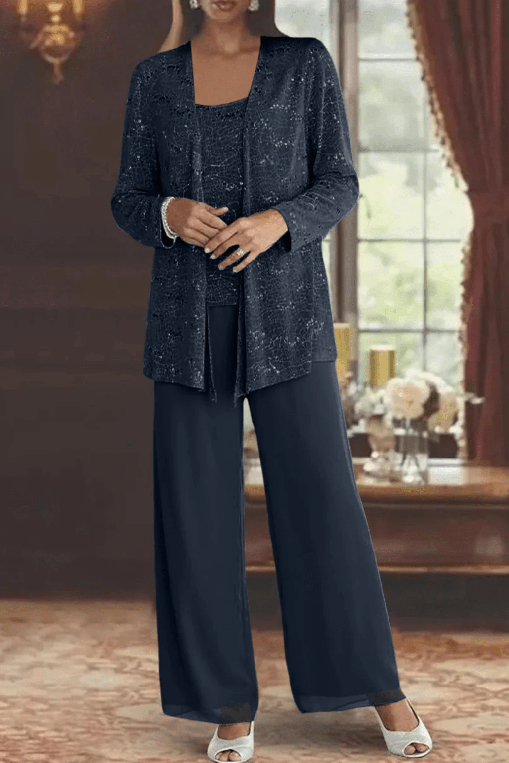 Pailletten Broekpak Dames | Driedelig Kant - Miss Madera