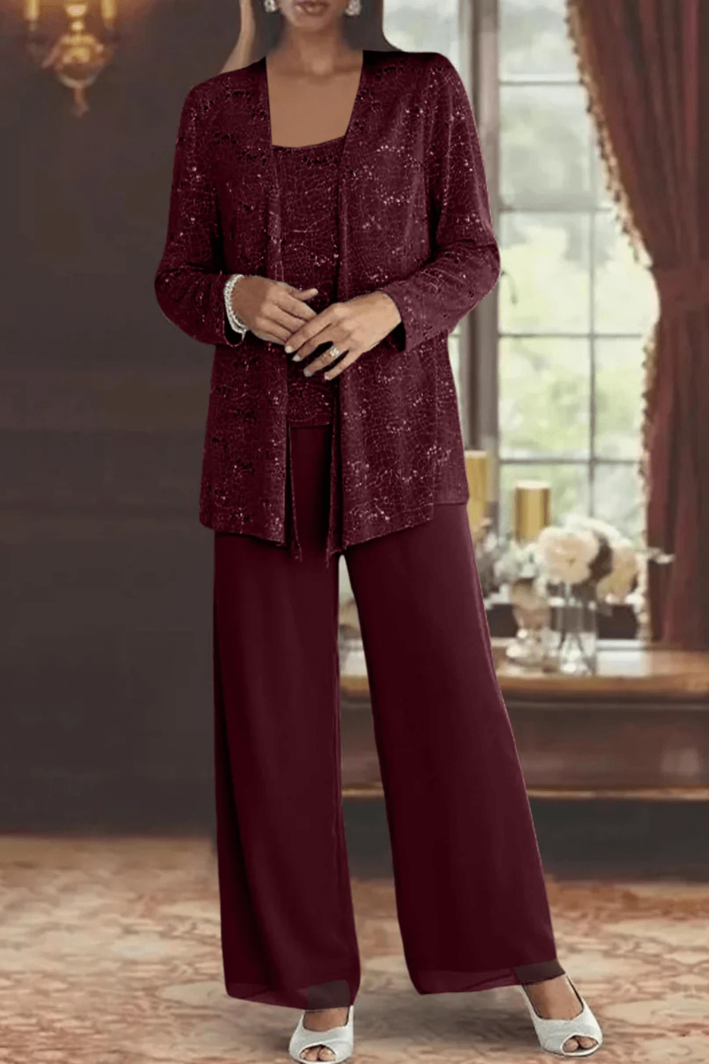 Pailletten Broekpak Dames | Driedelig Kant - Miss Madera