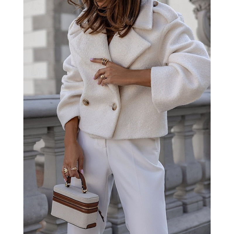 Miss | Jas Dames Cropped Klassieke Kraag Knoopsluiting